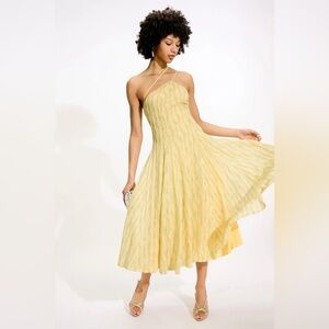 Black Halo Athena Yellow A-Line Midi  Sunlit Sparkle Size XS $435